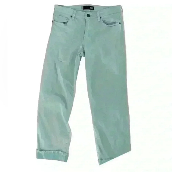 KUT  FROM THE KLOTH AMY AQUA STRAIGHT LEG CROPPED ROLLED CUFFED HEM SZ. 8 - Picture 4 of 9